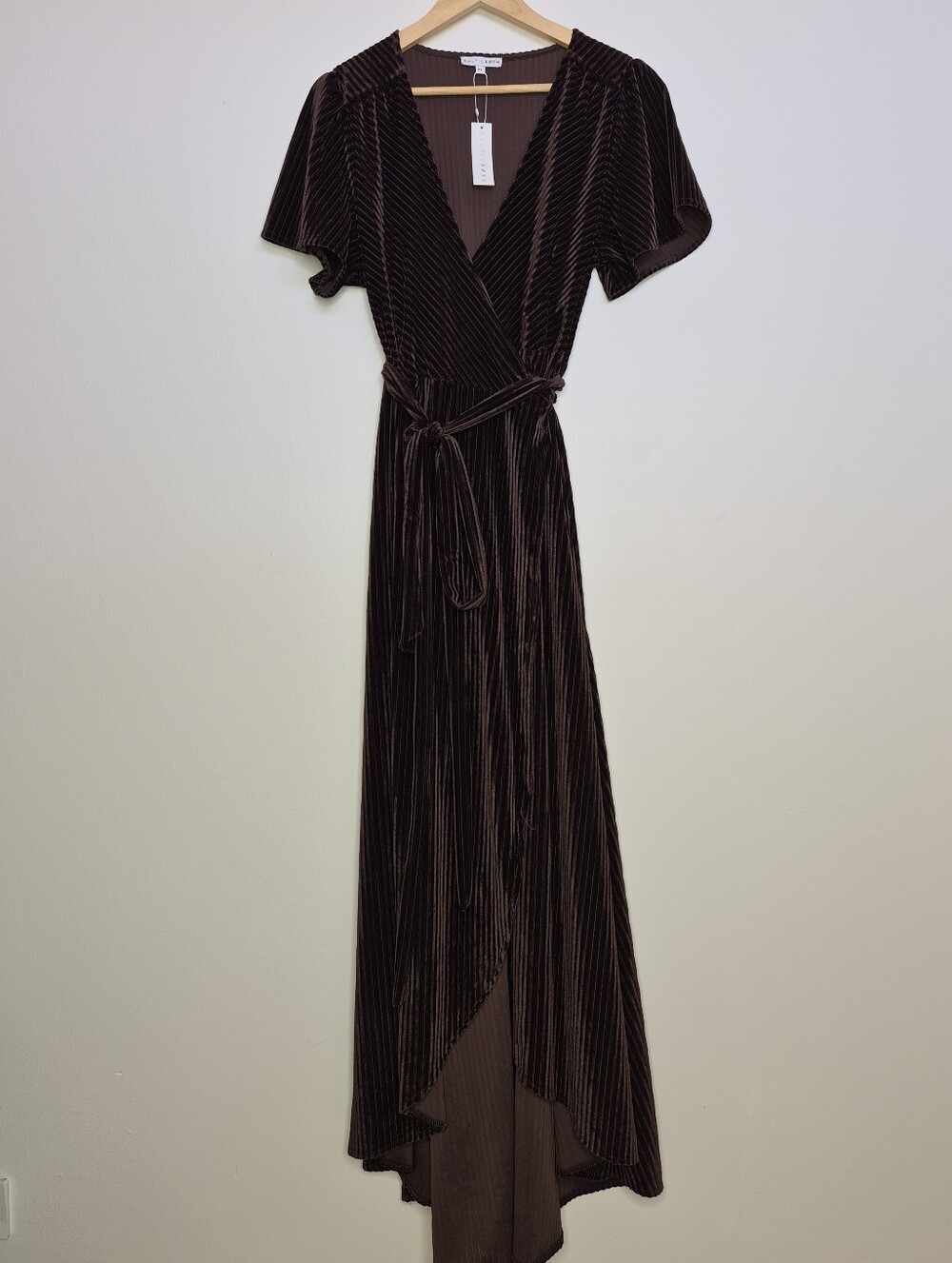 Baltic Born Andi Ribbed Velvet Wrap Maxi Dress Brown XL NWT